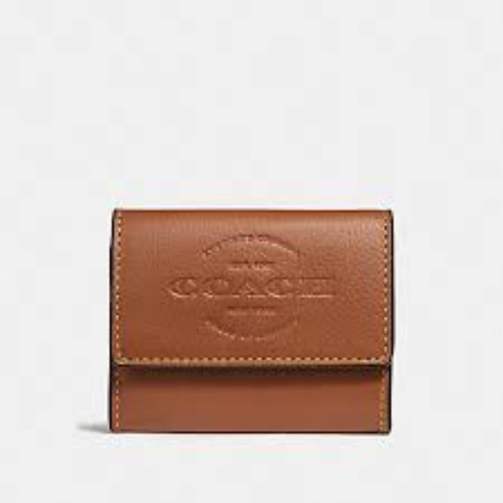 New COACH Black Leather Coin Case Terracotta